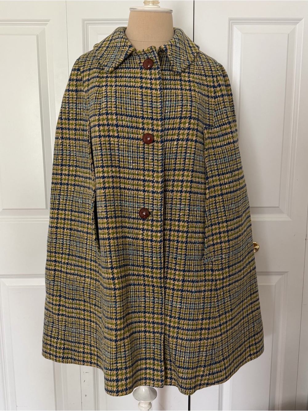 60s Pendleton Wool Plaid Cape Coat